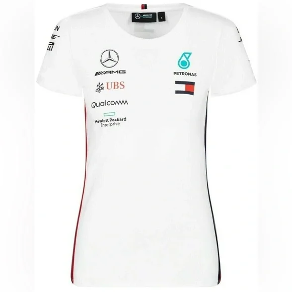 Mercedes Benz AMG Petronas 2019 Formula 1 Women’s Crewneck Tee In White Size XL - Picture 1 of 15